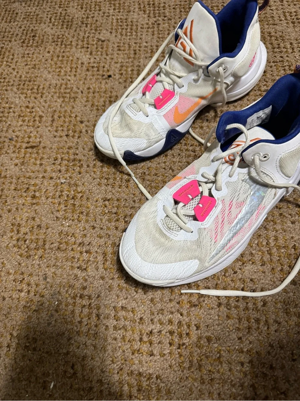Nike Kids Cream Sneakers with Pink & Navy Accents